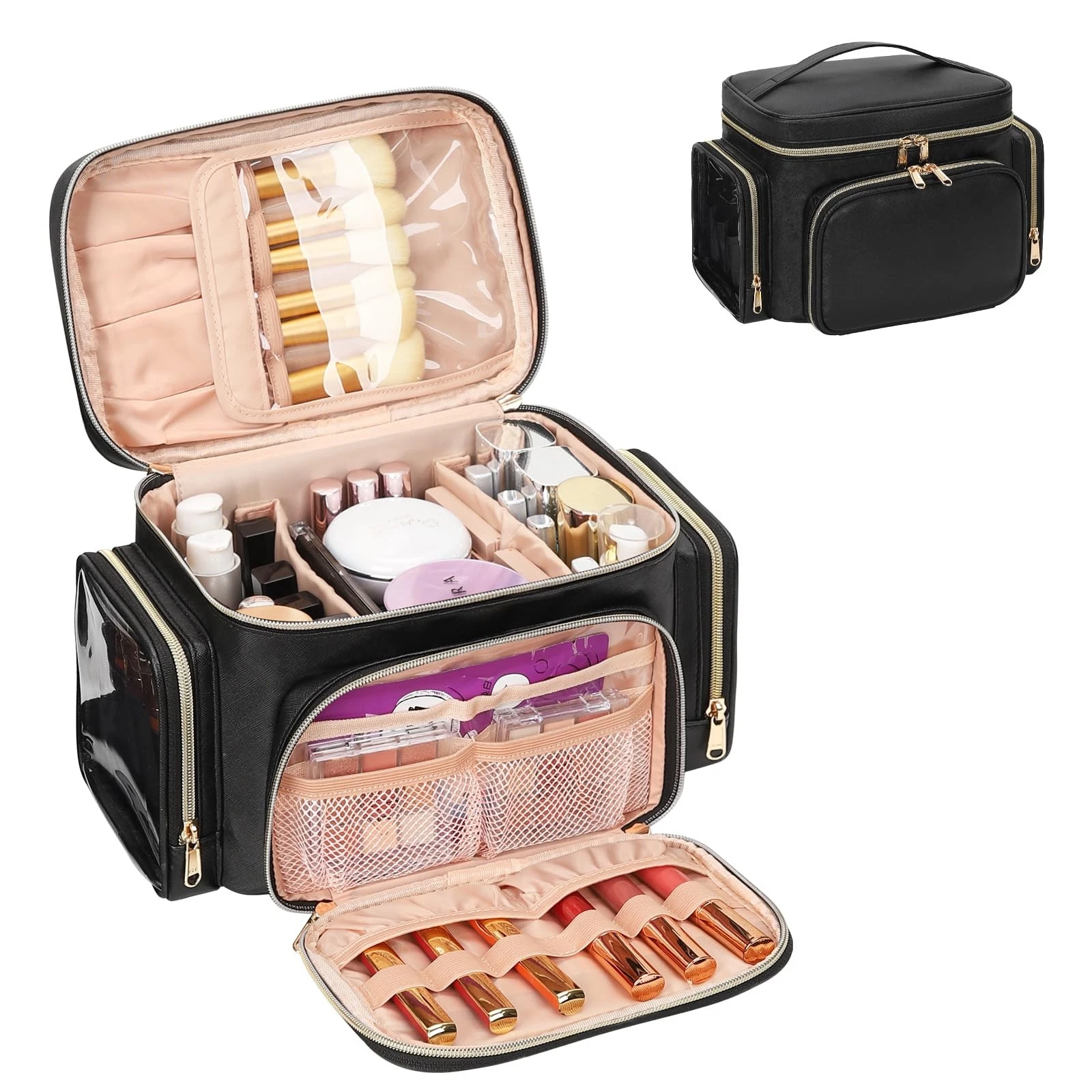 Large Makeup Bag, Portable Travel Makeup Bag Organizer for Women Girls with M...