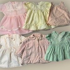 Vtg 60s Pink Baby Smocked Dress Handmade Lot 2T 24 Months Ruffle Lace Trim Frock