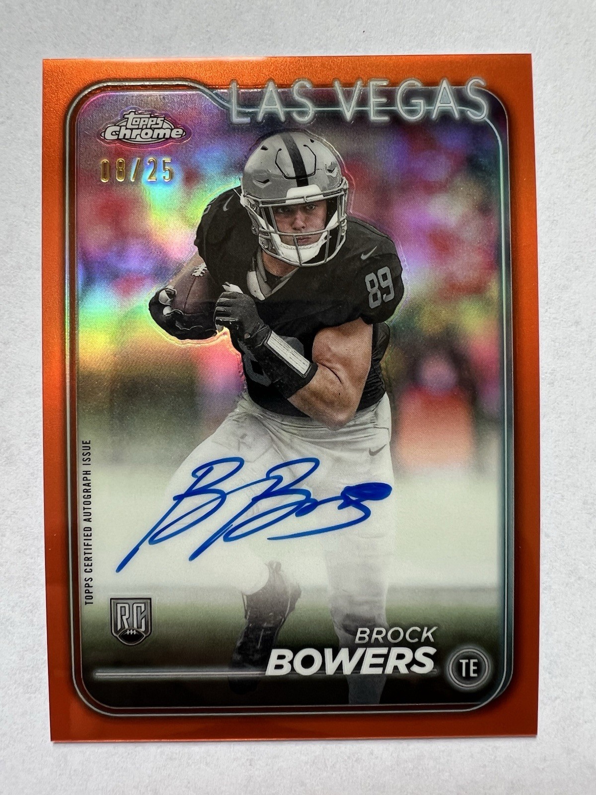 2024 Topps Chrome Brock Bowers Rookie Auto Orange Refractor RC /25 Raiders