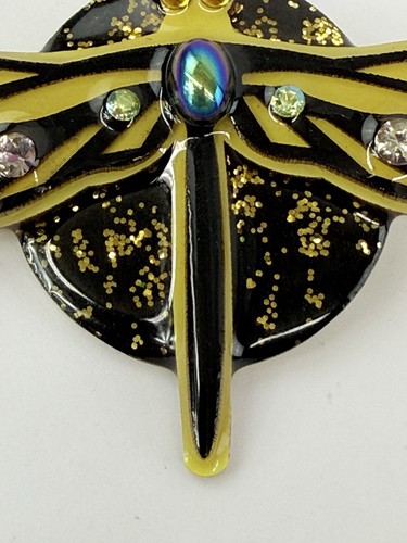 2002 Designs by Lucinda Libelle schwarz gold Glitzer Brosche handsigniert & datiert - Bild 3 von 13