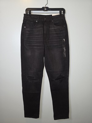 American Eagle Mom Jeans Womens 6 28w Black Straight Distressed Stretch New 