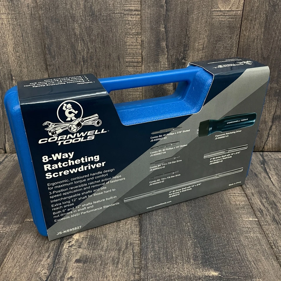 NOS Cornwell 8 in 1 Ratcheting Screwdriver Kit w/ Bits + Extensions - 1/4" 5/16" - Image 2 of 4