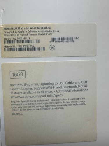 Rare 2012 Apple iPad Mini 16GB Wi-Fi WHITE (A1432, MDS31LL/A) – Factory Sealed - Picture 3 of 3