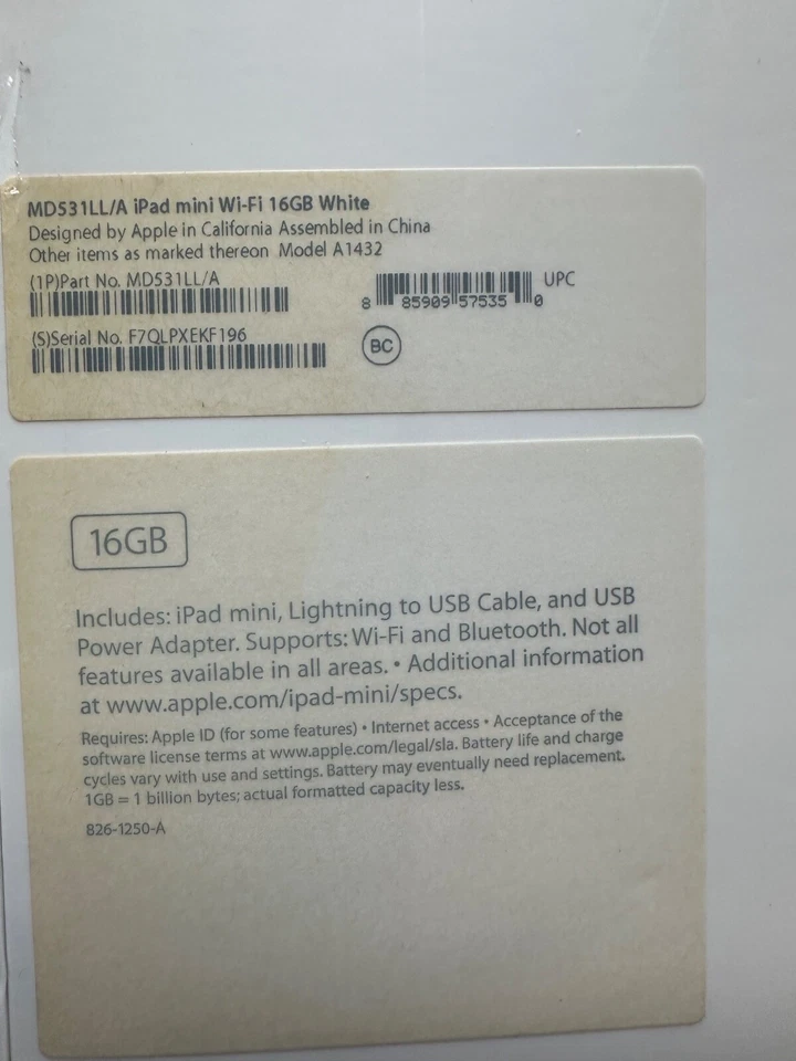 Rare 2012 Apple iPad Mini 16GB Wi-Fi WHITE (A1432, MDS31LL/A) – Factory Sealed - Image 3 of 3