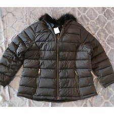 Dkny Women's Black Faux-fur Trim Hooded Puffer Coat Size 0x (14w) Nwt
