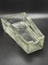 Vtg MCM Libby Heavy Glass Cigar Pipe Holder Mid Century Clear Textured Ash Tray