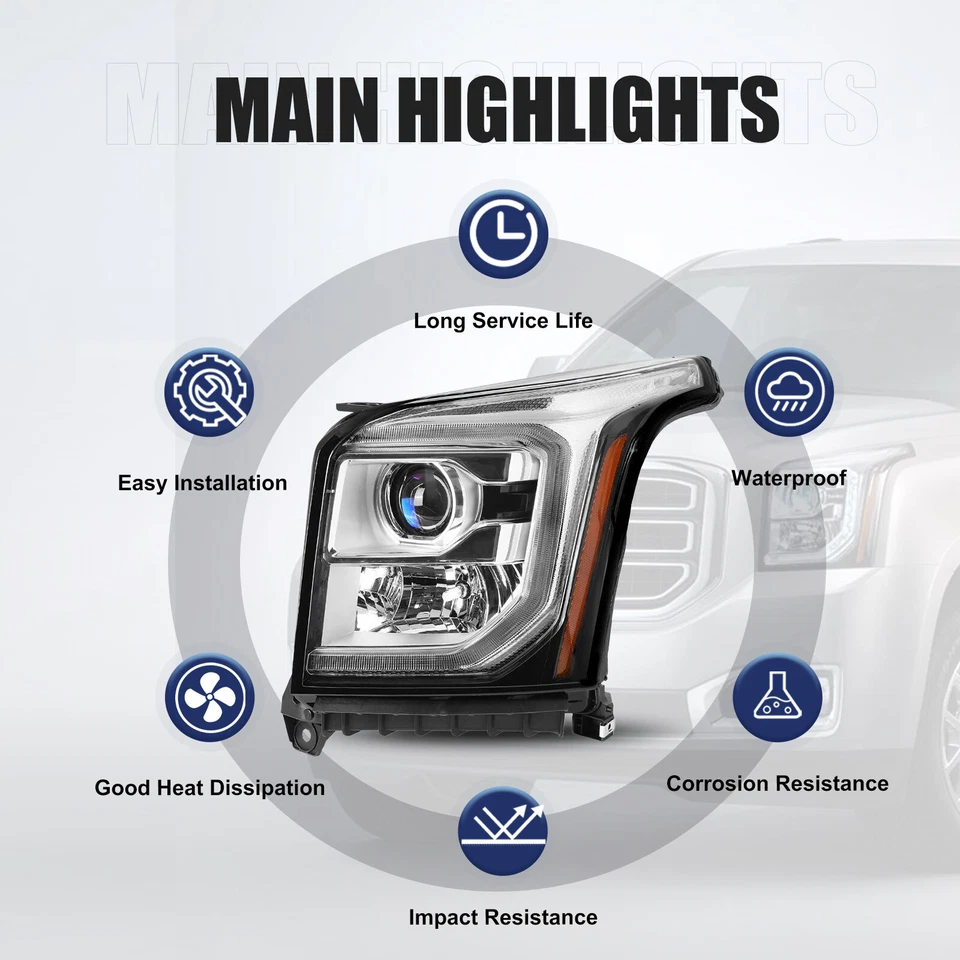 Faróis de halogênio para 2015-2020 GMC Yukon com faróis de fábrica LED DRL - Imagem 2 de 4