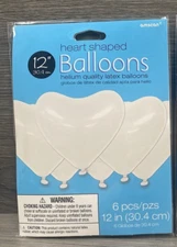 White Heart Shaped 12" Latex Balloons 6ct Party Supplies Amscan