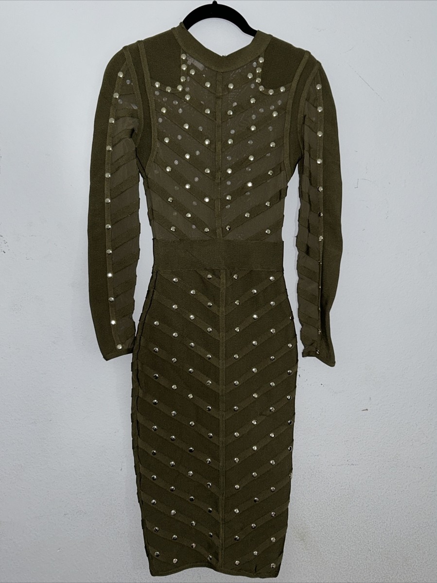 HOUSE OF CB LONDON Green Bandage Bodycon Dress Size XS Gold