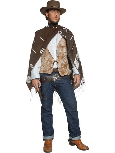 Authentic Western Wandering Gunman Cowboy Brown Poncho Fancy Dress Costume - Picture 4 of 6