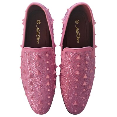 Mens Spike Sparkle Pink Loafers Size Fashion Prom Groomsman Barbie 