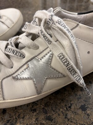 Golden Goose GGDB Womens Sneakers Superstar Leather White Silver Black 9/ EU 40