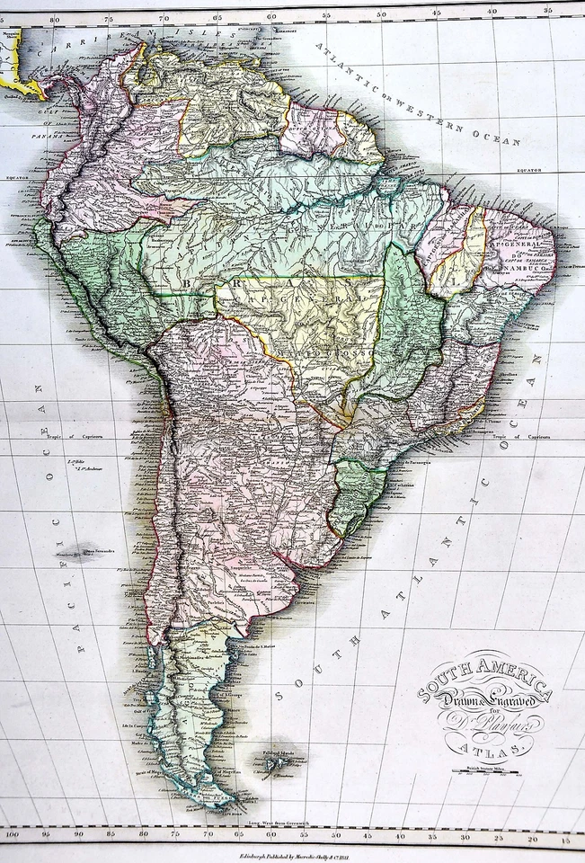 Mapa Dr. Playfair 1814 por Neele - América del Sur - Brasil Río de Janeiro Argentina Foto 2 de 4