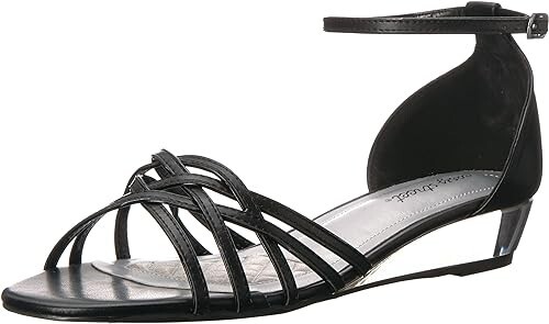 Easy Street Tarrah Faux Leather Crossover Wedge Sandals Black NEW 5.5 M Open Toe - 第 1/8 張圖片