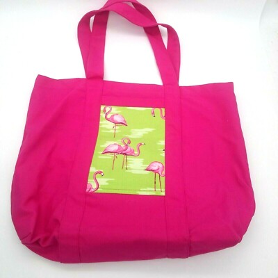 Sac Tote Bag Flamant Rose - Toile De Jute - Doublé - Fait Main - 33x33x10 Cm - Neuf