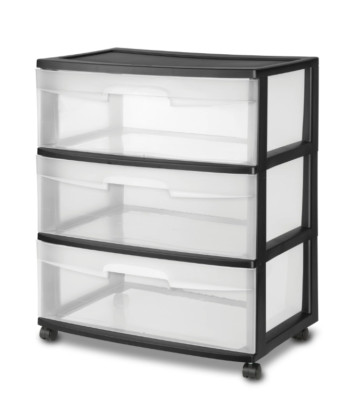 Sterilite Wide 3 Drawer Cart Black - Free Shipping