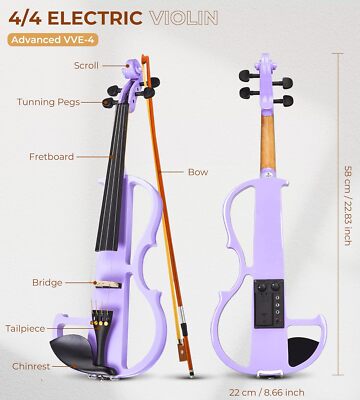 Vangoa Electric Violin 4/4 Full Size Silent Set for 4/4, Purple | eBay