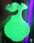 Vintage Fenton Drape Uranium Satin Art Glass Vase w/Label-Glows UV Light-EXC!