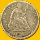 1861 U.S. SEATED LIBERTY SILVER HALF 1/2 DIME COIN (Very Fine) Civil War Year!
