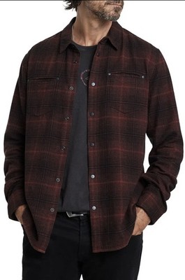 $228 NWT John Varvatos Shirt XXL Red Men's Dario Flannel 2XL Snap Front Sweater