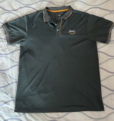 AWS Amazon Web Services Men's L Charcoal Gray Collared Button Performance Polo