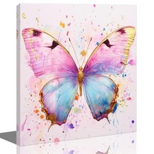Butterfly Canvas Wall Art Pink Gold Butterfly Pictures Wall 12"L x 12"W pink