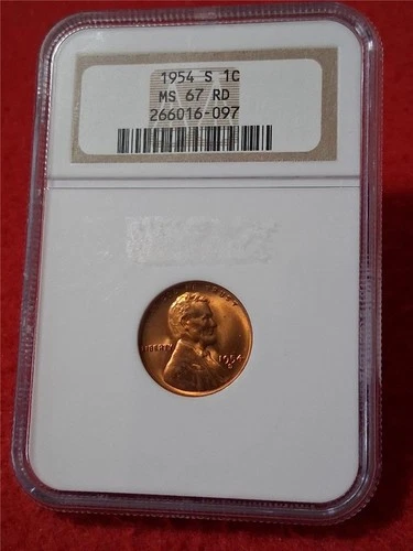 1954-S LINCOLN WHEAT BACK CENT NGC MS 67 RD OLD HOLDER #DRF-38