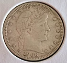 1908 D Barber Liberty Quarter 25c Coin 90% Fine Silver VF Condition