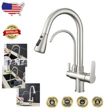 Brushed Nickel 2 Handle Kitchen Faucet - Pull Down Sprayer, 3-Way RO Water Fi...