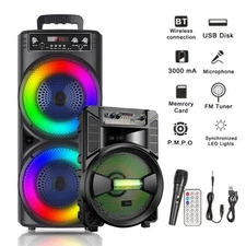 Portable 6000W Bluetooth Speaker Sub Woofer Heavy Bass Sound System Party & Mic