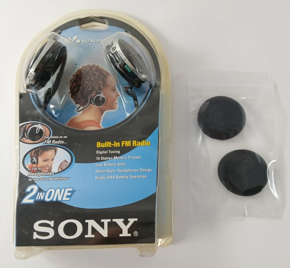 Vintage Sony Walkman SHR-M1 Stereo Kopfhörer mit eingebautem UKW-Radio NEU lesen!