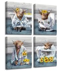 New ListingFramed Bathroom Decor Wall Art,Sunflower Highland Cow Wall Art,Cow Pictures W.
