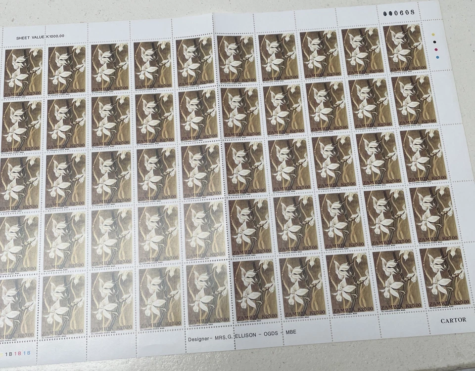 Hojas de estampillas de Zambia 1992 (4). Flores de orquídeas. 200 estampillas.  Foto 4 de 4