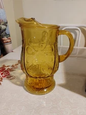 Vintage Libbey Country Garden 64 Oz Amber Glass Daisy 10" Pitcher Iced Tea MCM