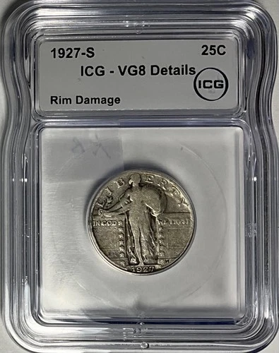 1927 S SLQ Standing Liberty Quarter ICG VG 8 Details