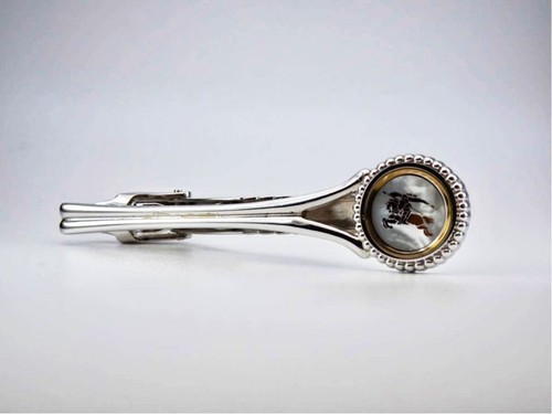 Burberry Mother-of-Pearl Shell White Butterfly Circle Horse Logo Tie Pin Tie bar - Picture 3 of 9
