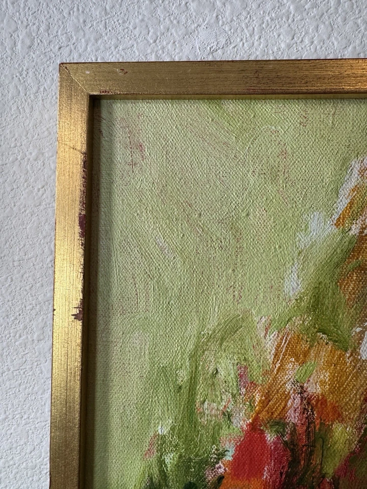 Mid Century Modern Abstract Floral Oil Painting Signed M Apple Vintage Art 1975 - Image 3 of 4