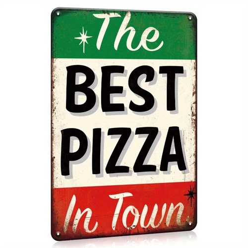 Vintage "Best Pizza in Town"Tin Metal Signs Home Décor 8x12 Retro Pizzeria Wall