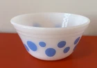 Vintage Federal Glass Oven Ware Blue Polka Dot Mixing Bowl