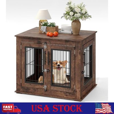 #ad #ad Dog Crate Furniture End Table Heavy Duty Wooden Kennel Cabinet with Double Doors $119.99