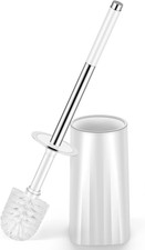 Toilet Brush and Holder Set, Compact Toilet Bowl Brush with Stainless Steel Hand