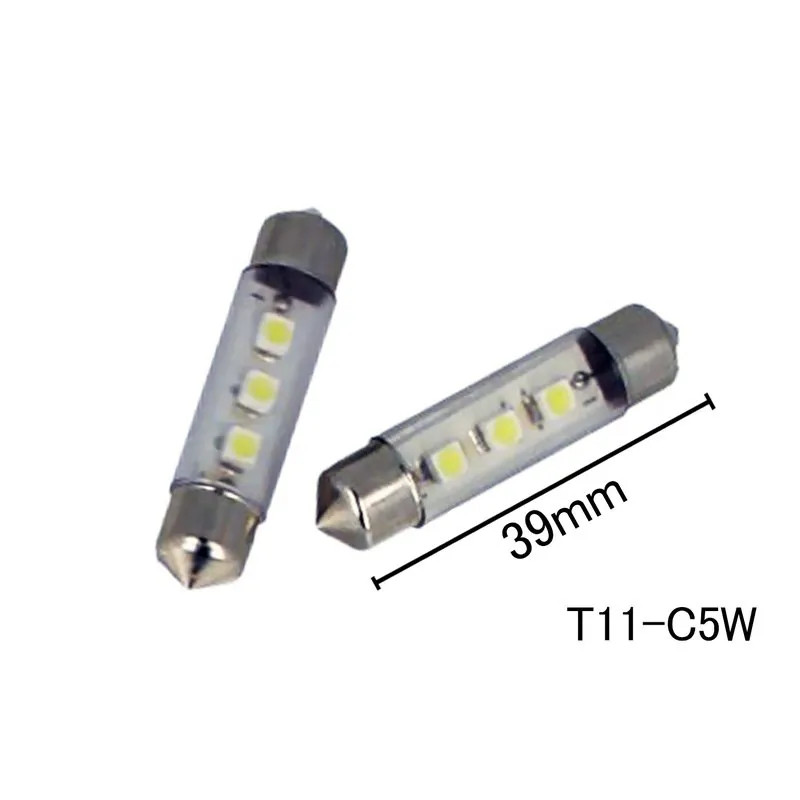 Coppia 2 Lampade Led T11 C5W Siluro 39mm Con 3 Smd 3528 Colore Bianco Freddo 600