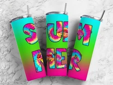 Summer Tie Dye Colors 20 Oz Skinny Metal Tumbler w/Lid and Straw