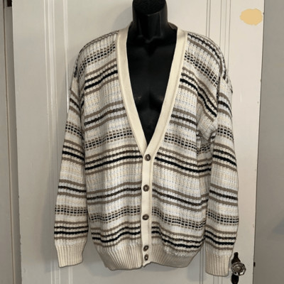 Vintage NWT Jantzen cream/ivory striped cotton cardigan sweater