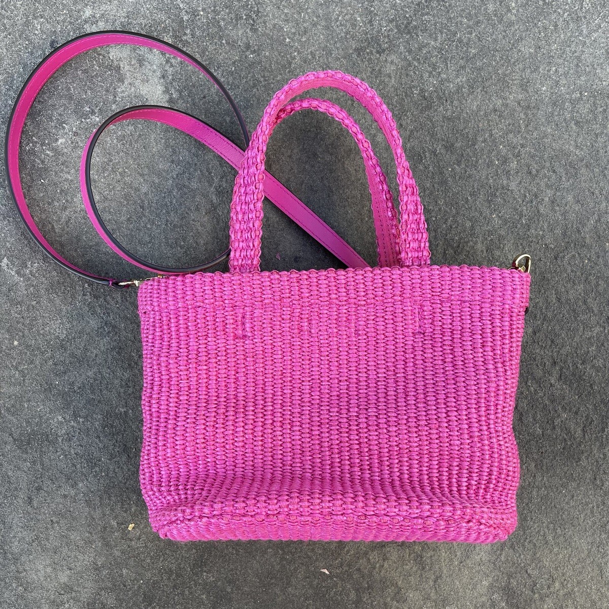 Jimmy Choo Beach Tote Fuchsia Raffia Tote Bag with Jimmy
