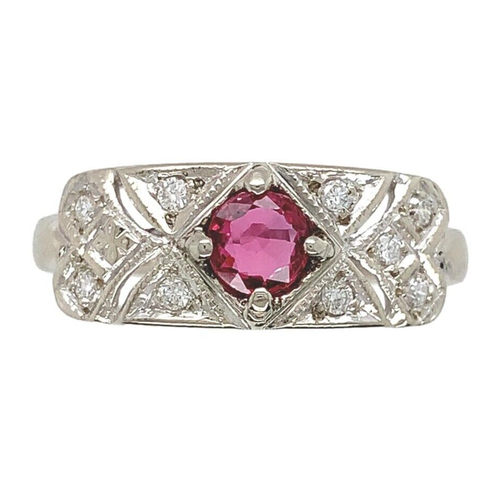 Vintage 14k Gold .45ct Genuine Natural Ruby Diamond Band Ring Size 8.25 (#J6816) - 第 1/11 張圖片
