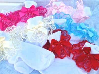 DREAM BABY GIRLS TRADITIONAL embroidered tulle and bow ankle socks ALL SIZES