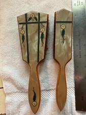 Celluloid Art Deco Vanity Set Lot of 2 Brushes Floral Very Nice