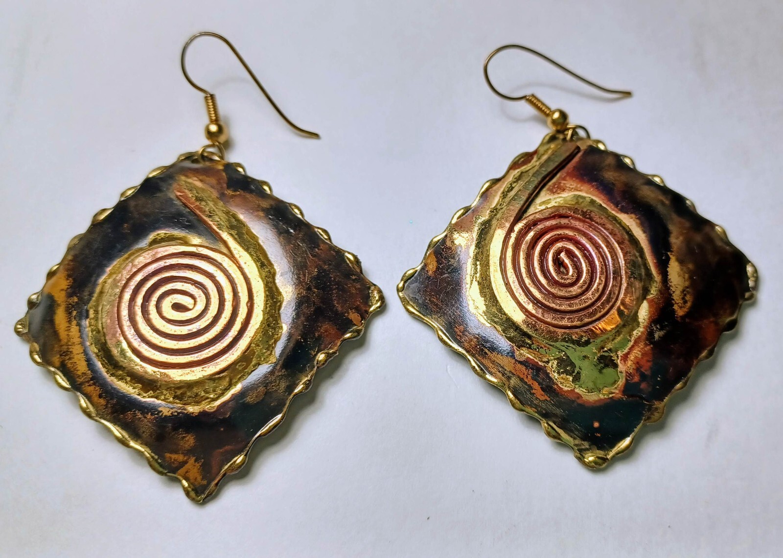 Hammered Bronze Copper Vortex Dangle Square Dangl… - image 1