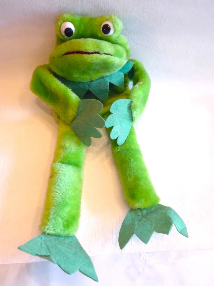 HANDPUPPE 2 STÜCK " KROKODIL aus HOLZ und FROSCH mit BEINEN aus PLÜSCH" SELTEN - Bild 3 von 4